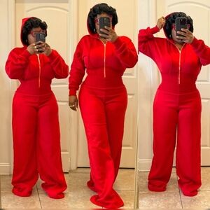 Red Hoodie Women's Jumpsuit